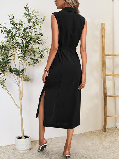 Ärmelloses Midikleid mit Knopfleiste