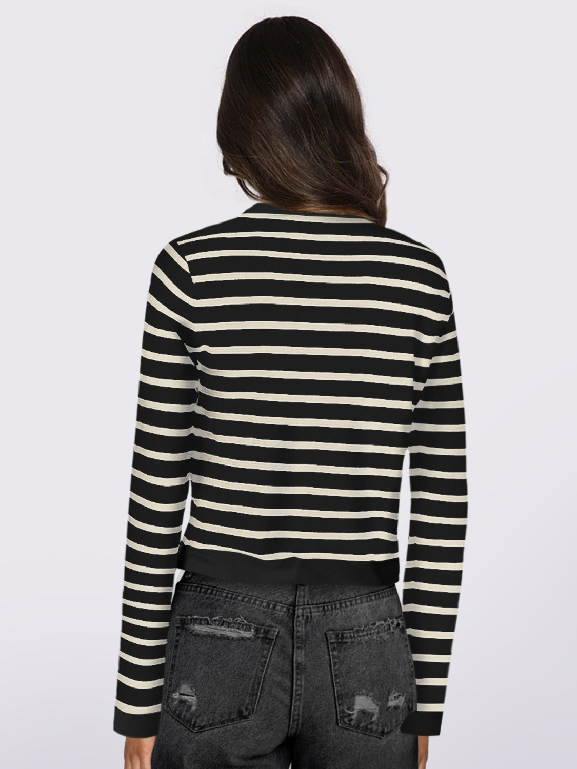 Gestreifter Cardigan mit Rundhalsausschnitt und Knöpfen und langen Ärmeln