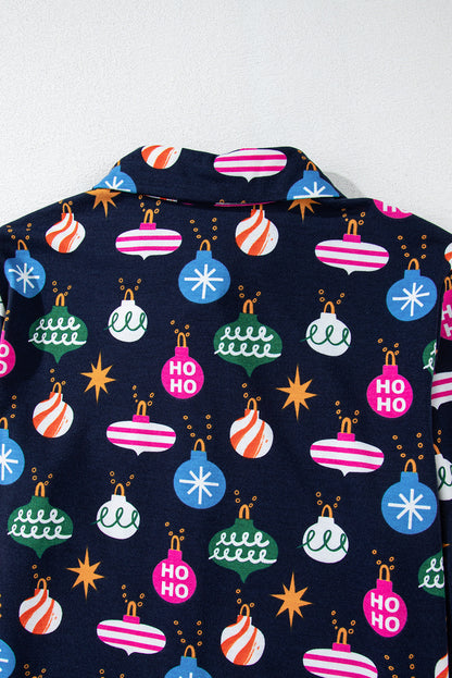 Set aus Oberteil und Hose mit Weihnachtslichter-Print und Kragen