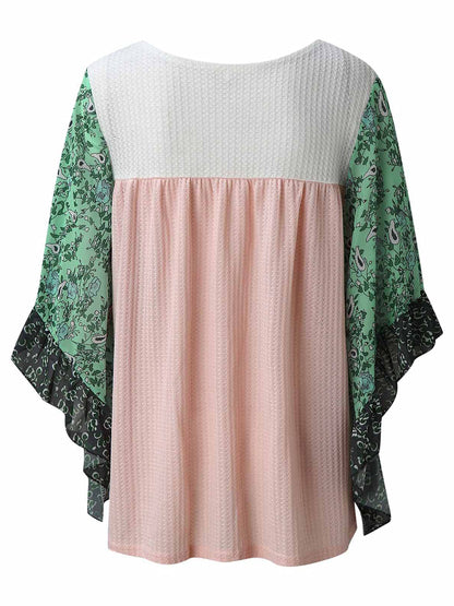 Bedruckte Bluse mit Rundhalsausschnitt und Dreiviertelärmeln in voller Größe