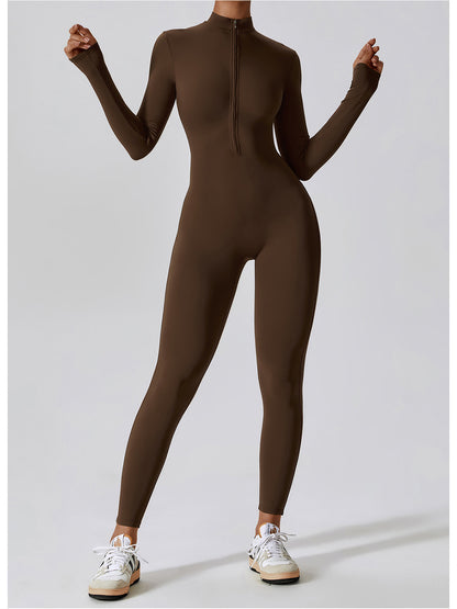 Jumpsuit mit Stehkragen und langen Ärmeln und Reißverschluss