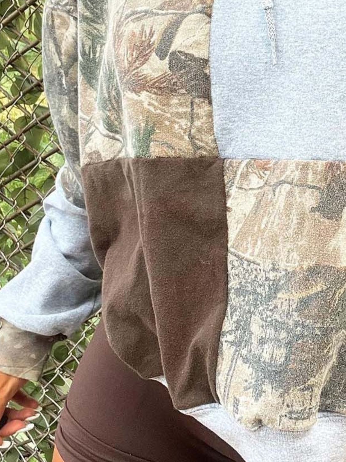 Full Size Patchwork Langarm-Hoodie mit Kordelzug