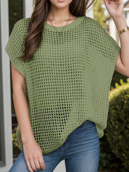 Durchbrochenes, kurzärmliges Cover-Up mit Rundhalsausschnitt