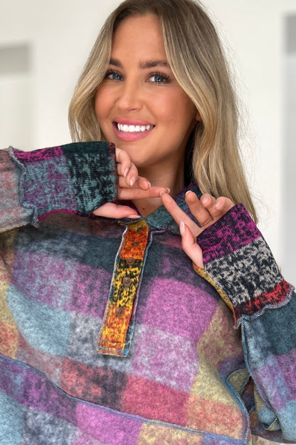 Double Take – Karierter Hoodie mit überschnittenen Schultern in voller Größe