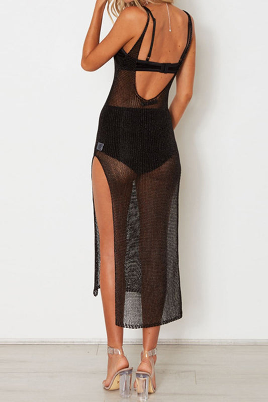 Ärmelloses Cover-Up mit Schlitz und U-Ausschnitt