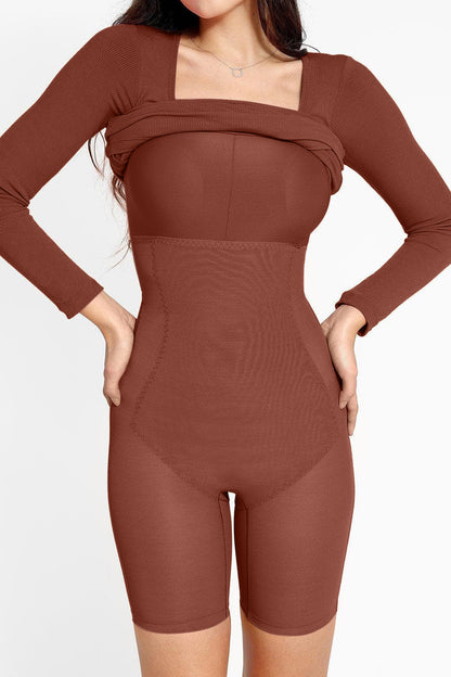 Basic Bae – Kleid in voller Größe mit integrierter Shapewear und quadratischem Ausschnitt und langen Ärmeln