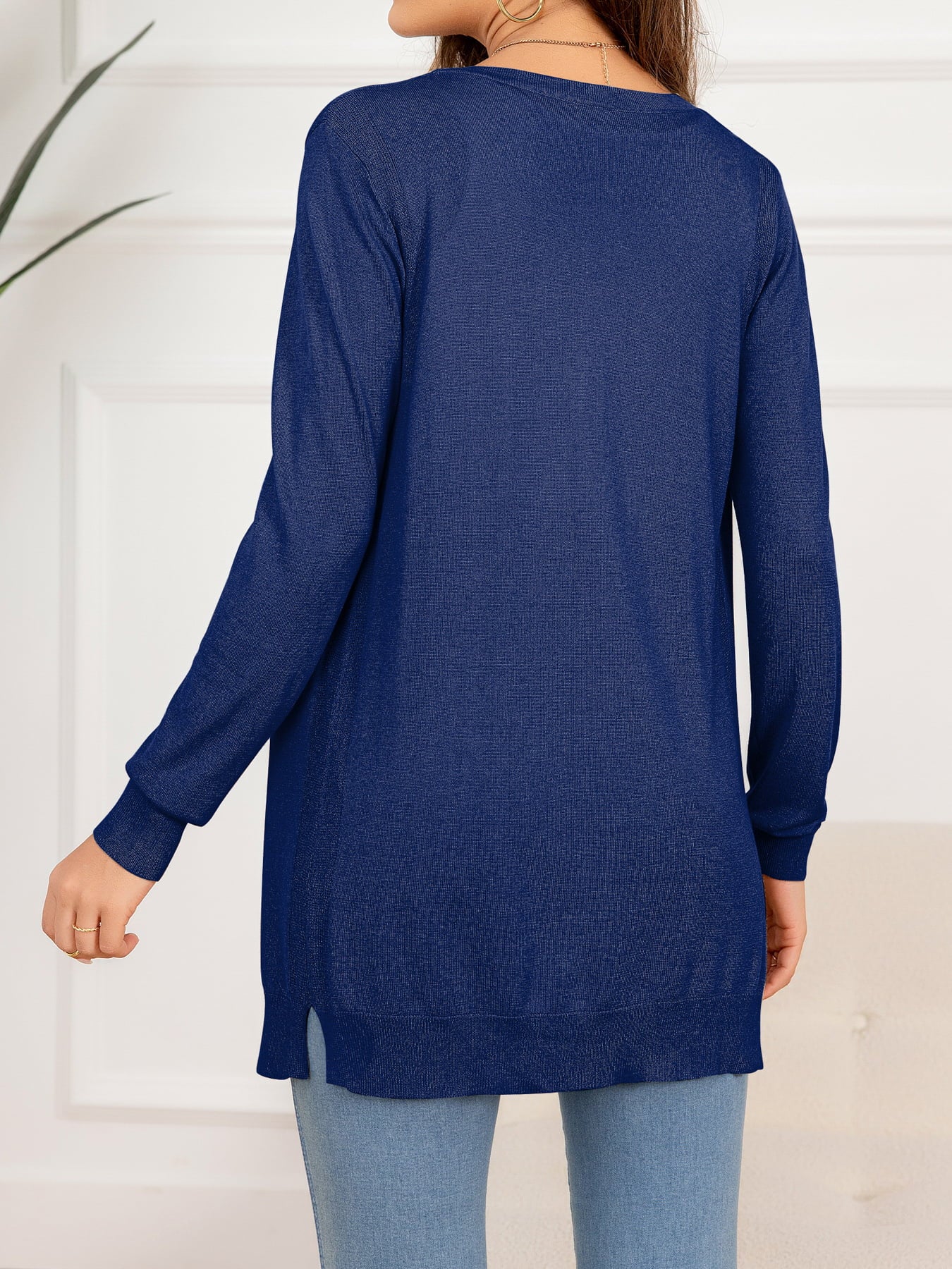 Langer Cardigan mit Knopfleiste und Schlitz