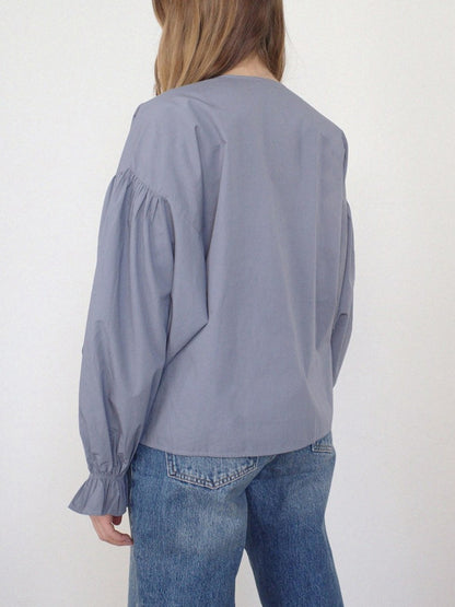 Bluse mit Volantärmeln und Bindeband