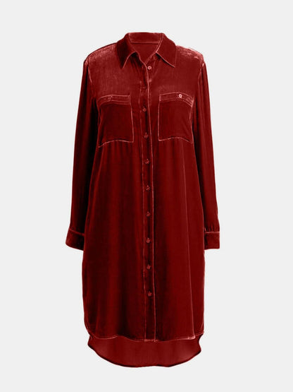 Knielanges Kleid mit langen Ärmeln und Knopfleiste