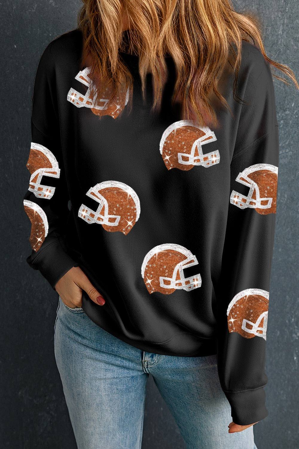 Pailletten-Sweatshirt mit Rundhalsausschnitt und langen Ärmeln