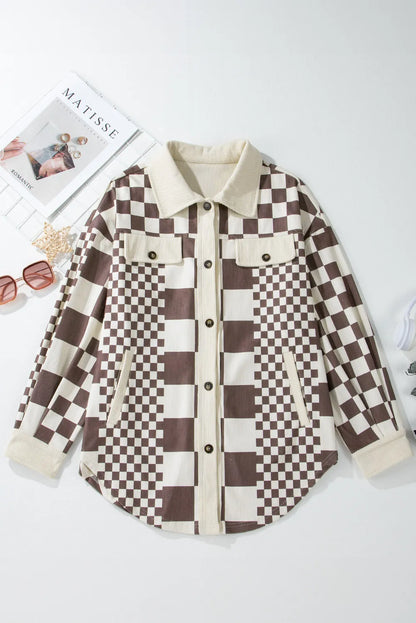 Karierte Jacke mit langen Ärmeln und Taschen zum Knöpfen