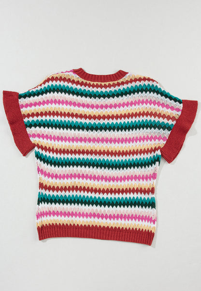 Pullover mit Rundhalsausschnitt und kurzen Ärmeln in Kontrastfarbe