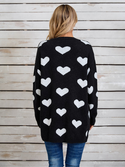 Langärmlige Strickjacke mit Engelsflügeln und Herzmuster, vorne offen