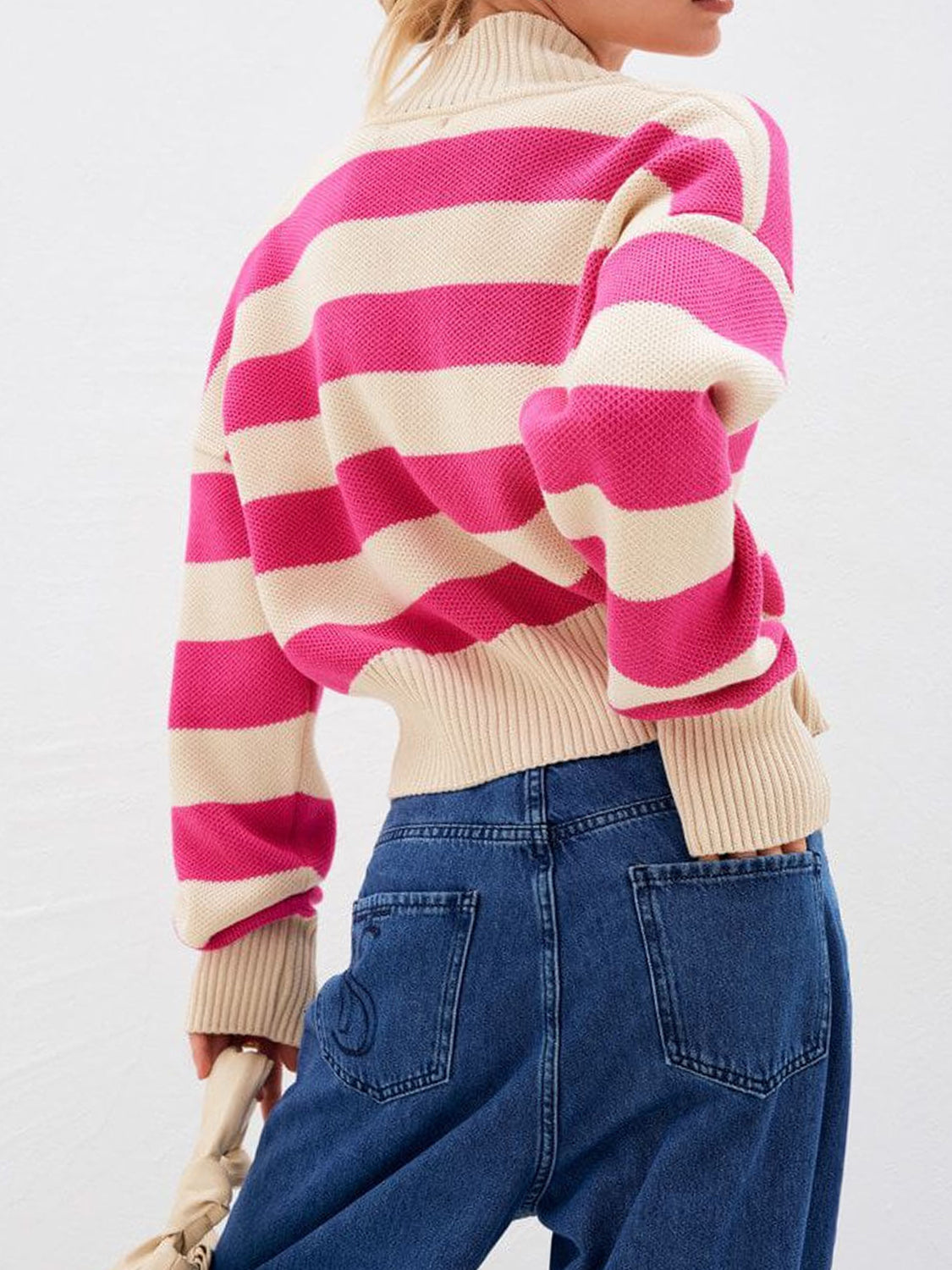 Gestreifter Cardigan mit Button-Down-Kragen und überschnittener Schulter
