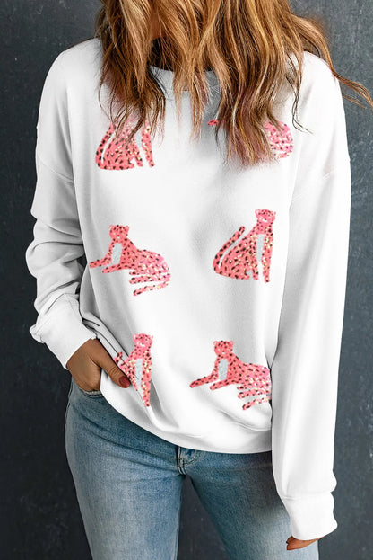 Sweatshirt mit Rundhalsausschnitt und langen Ärmeln und Leopardenmuster