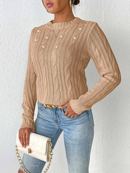 Pullover mit Rundhalsausschnitt und langen Ärmeln und Zopfmuster