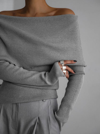 Schulterfreies, langärmliges Stricktop