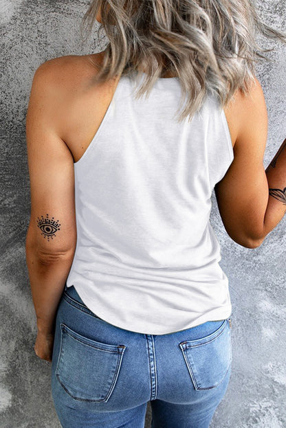 Tanktop mit griechischem Ausschnitt und Blumenmuster