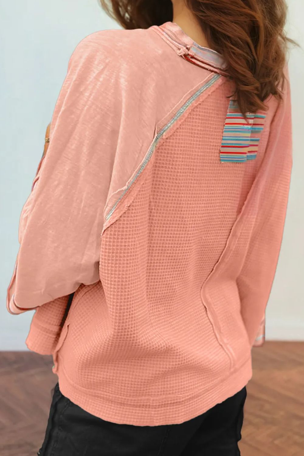 Langärmliges Top mit Rundhalsausschnitt und Waffelstrick