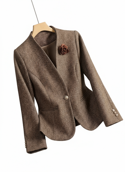 Flower One Button Long Sleeve Blazer