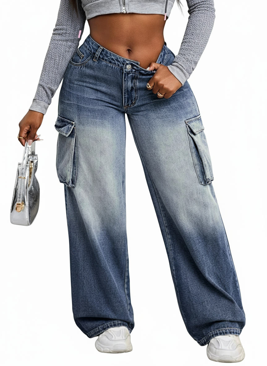 Vintage Wide Leg Cargo Jeans