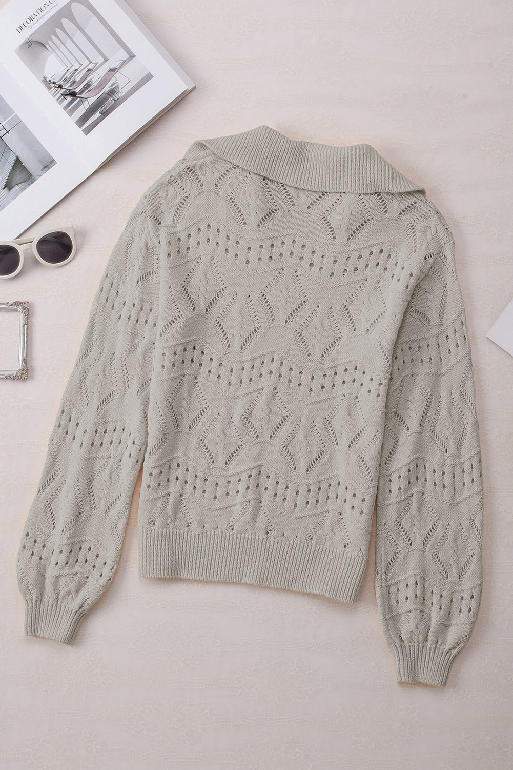 Pullover mit Johnny-Kragen und Hohlsaum