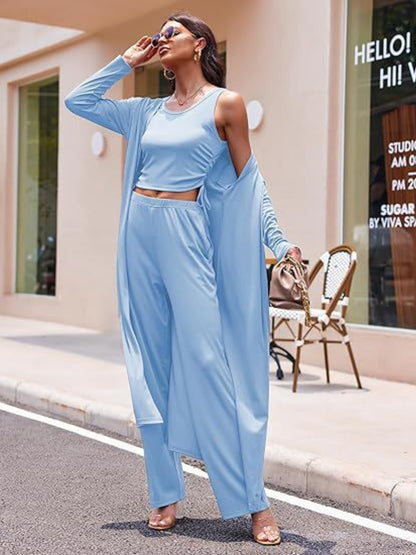 Set aus Tanktop mit Kordelzug, langärmligem Überwurf und Hose