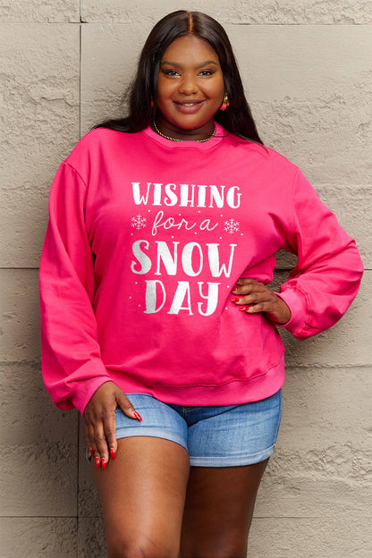 Simply Love Sweatshirt mit Rundhalsausschnitt, volle Größe, WISHING FOR A SNOW DAY