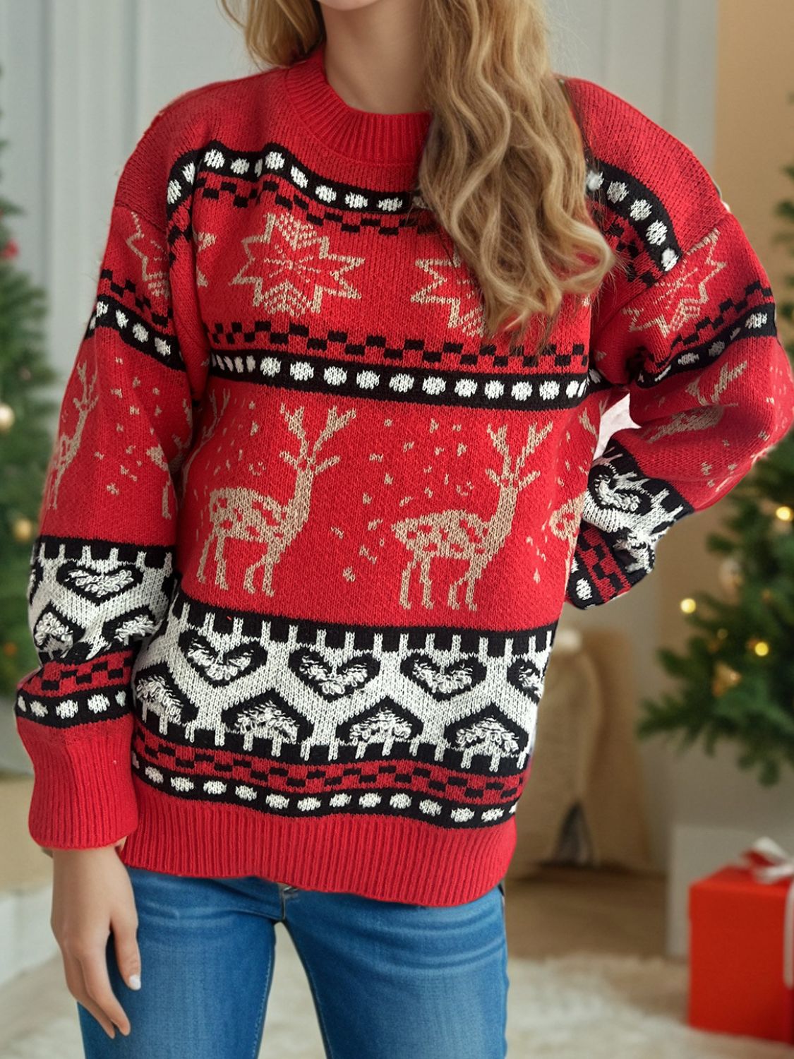 Weihnachtselement Rundhals Langarmpullover