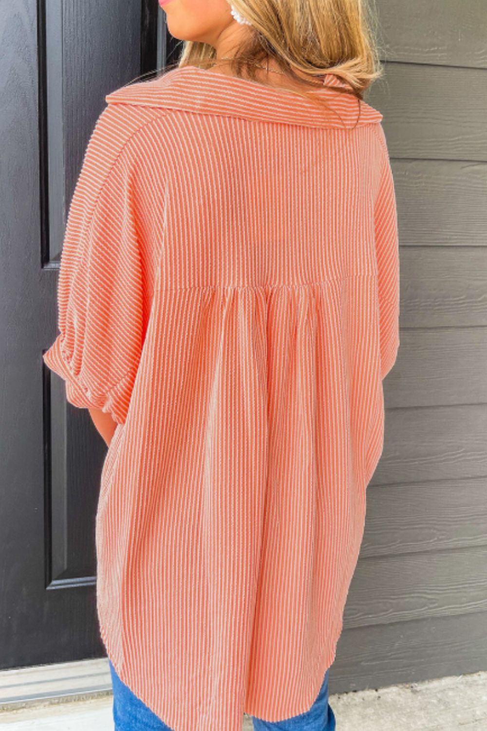 High-Low-Hemd mit Kordelzug und halblangen Ärmeln