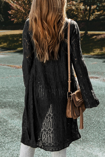 Durchbrochene Strickjacke mit offener Vorderseite und langen Ärmeln