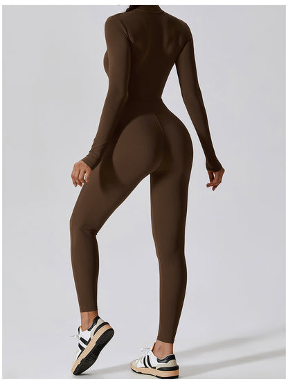 Jumpsuit mit Stehkragen und langen Ärmeln und Reißverschluss