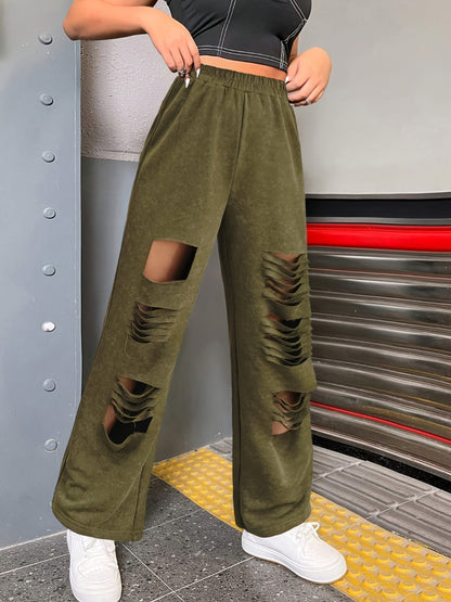 Distressed-Hose mit geradem Bein und elastischer Taille