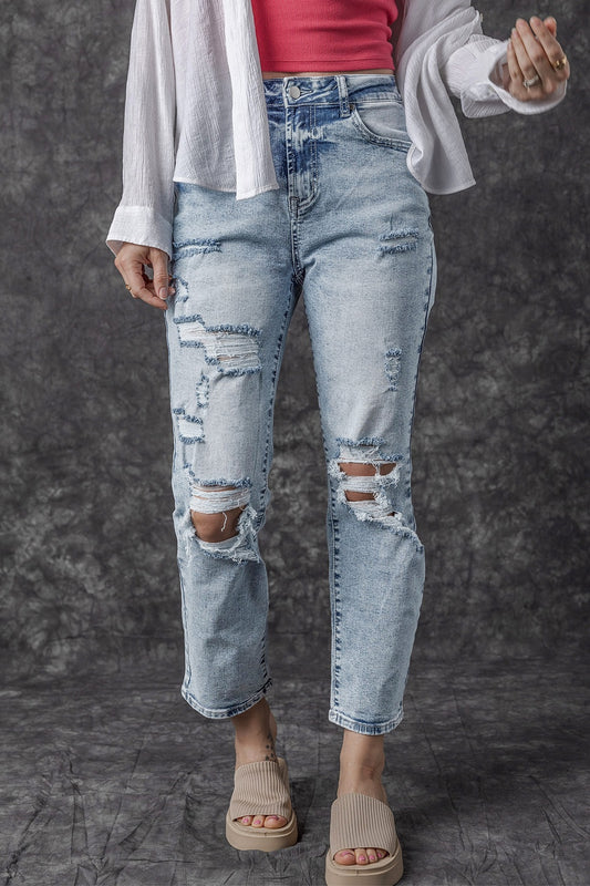 Jeans mit hoher Taille und Used-Look