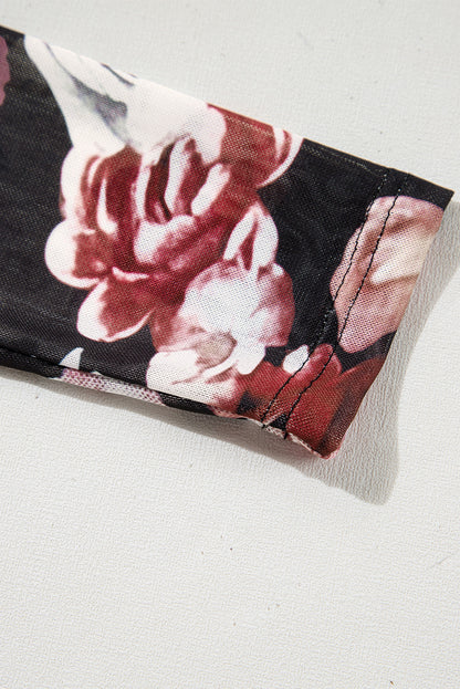 Langärmliges Netzoberteil mit Stehkragen und Blumenmuster