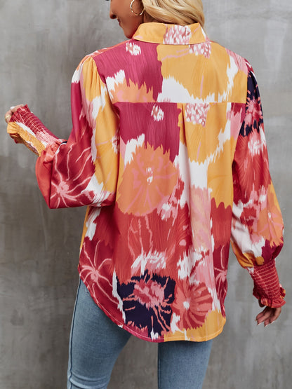 Bedrucktes Hemd mit Knopfleiste und Laternenärmeln