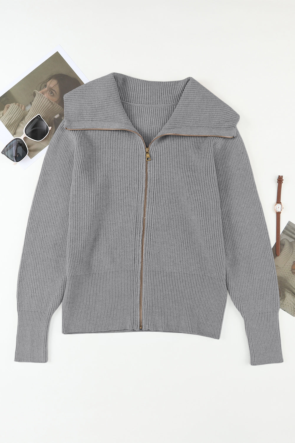 Langärmlige Strickjacke mit Reißverschluss