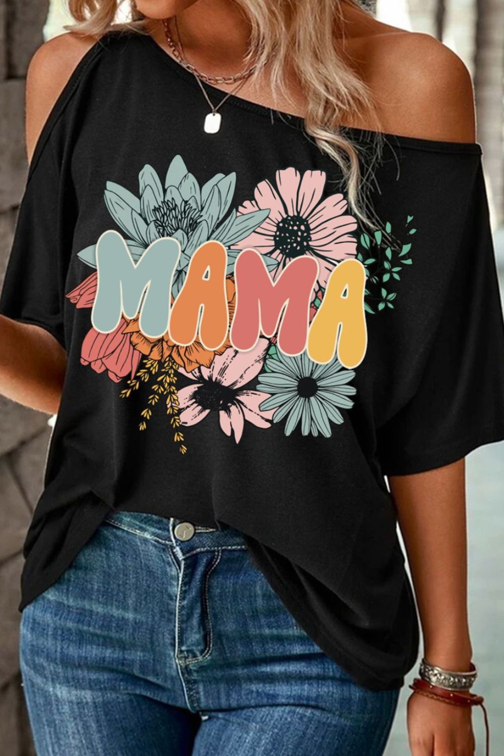 MAMA T-Shirt mit One-Shoulder-T-Shirt und halblangen Ärmeln