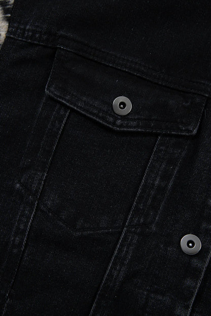 Jeansjacke mit Kapuze, Kordelzug, ungesäumtem Saum und Knopfleiste