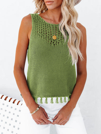 Tanktop mit Rundhalsausschnitt und Cut-Out-Quaste