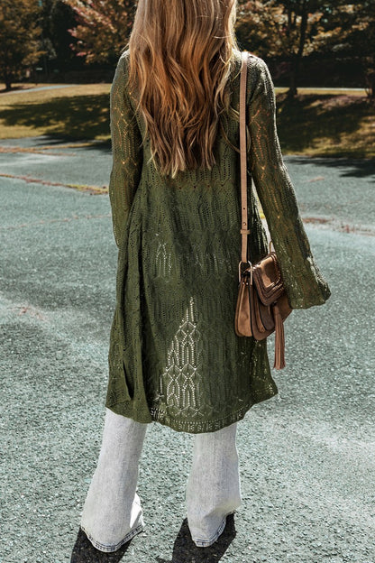 Durchbrochene Strickjacke mit offener Vorderseite und langen Ärmeln