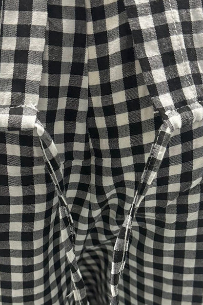 Set aus kariertem Oberteil und Hose in voller Größe mit Rundhalsausschnitt und halblangen Ärmeln