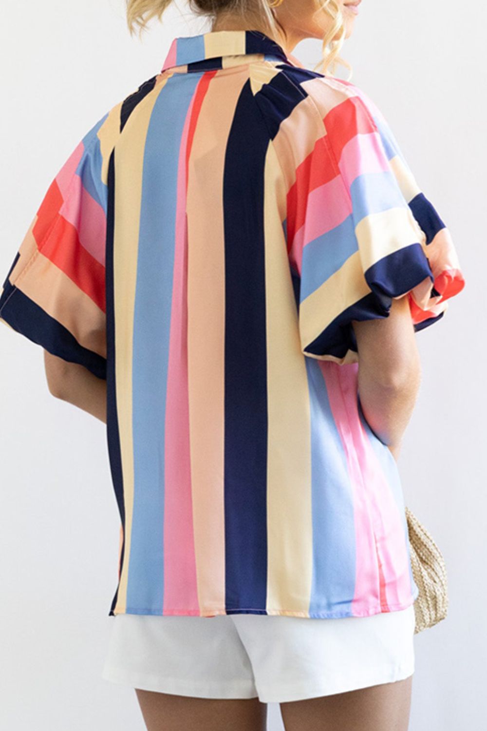 Hemd mit Ballonärmeln und Knopfleiste in Farbblock-Optik