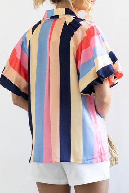 Hemd mit Ballonärmeln und Knopfleiste in Farbblock-Optik