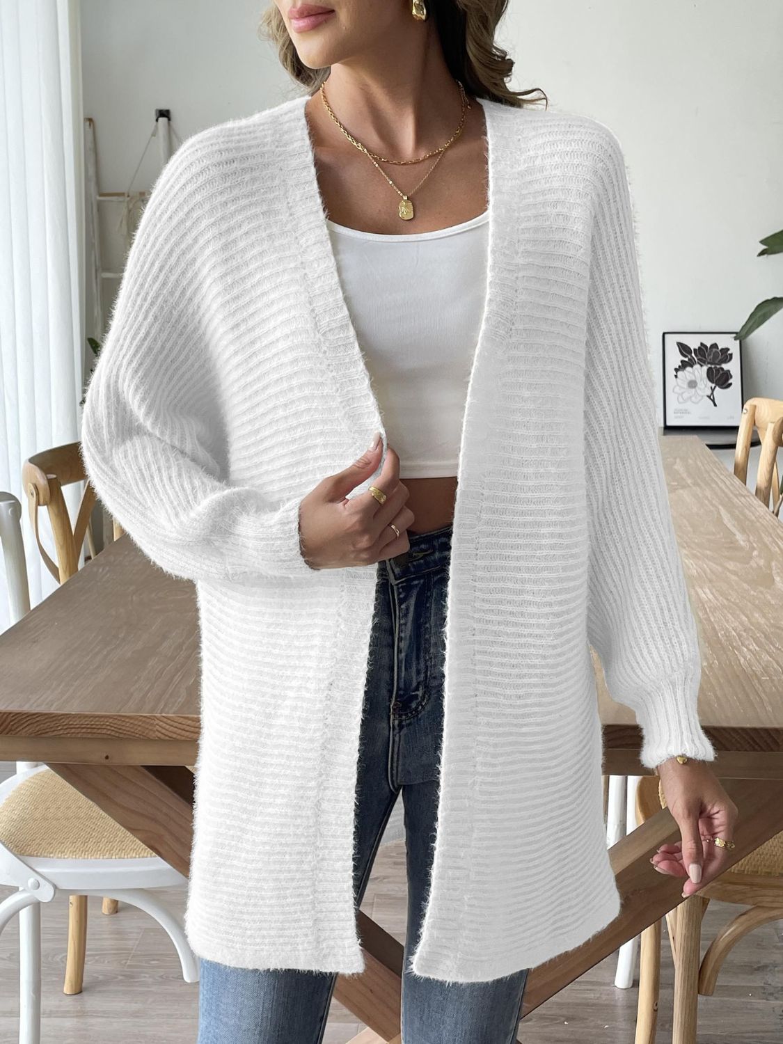 Strickjacke mit langen Ärmeln und offener Vorderseite
