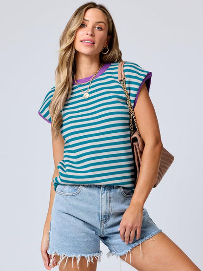 Mandy Pullover mit Rundhalsausschnitt und Flügelärmeln in Kontrastfarbe