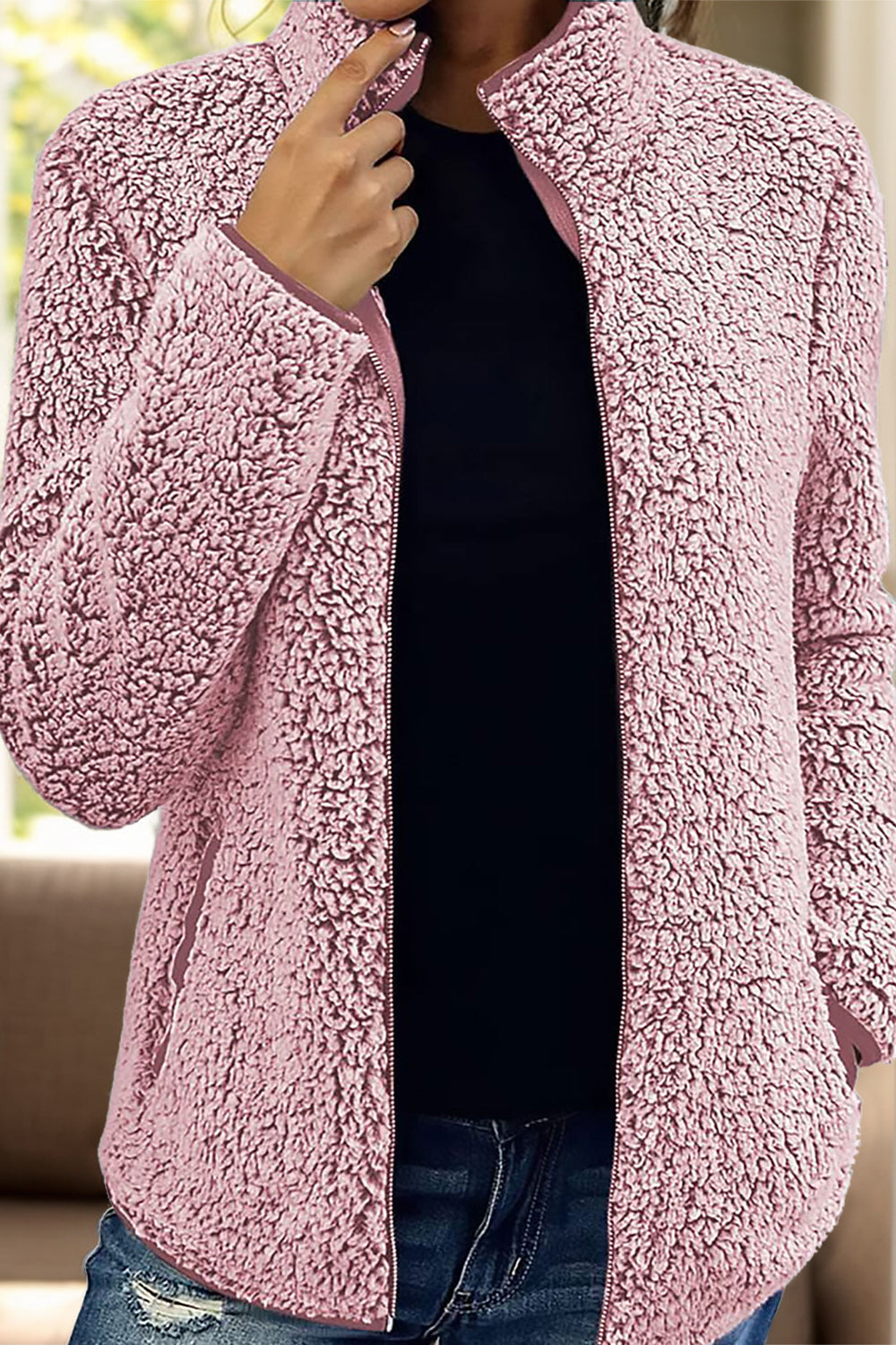 Rollkragenjacke mit Reißverschluss und Taschen