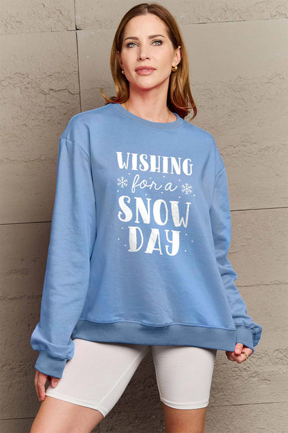 Simply Love Sweatshirt mit Rundhalsausschnitt, volle Größe, WISHING FOR A SNOW DAY