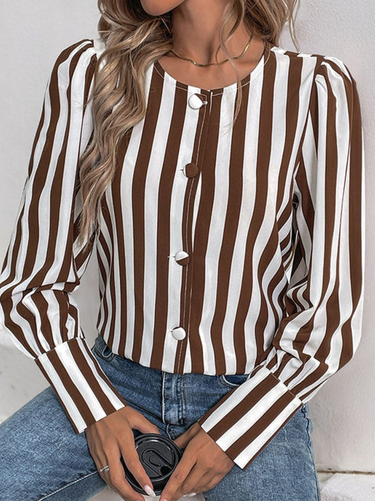 Perfee – Gestreifte Bluse mit Rundhalsausschnitt und langen Ärmeln