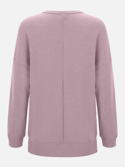 Side Slit Round Neck Long Sleeve T-Shirt